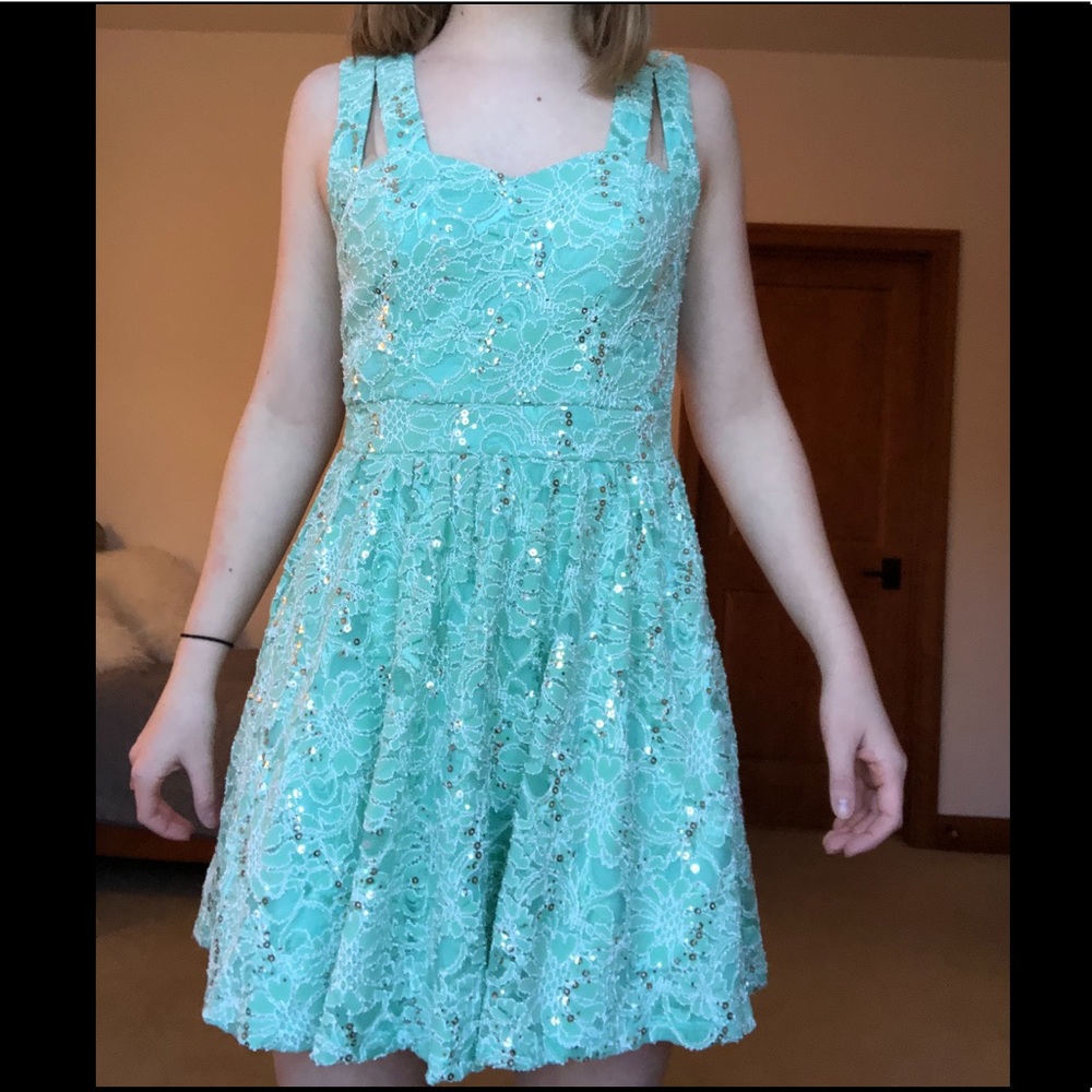 Turquoise sparkly formal dress